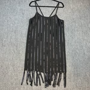 Mango Suit Women’s Black Fringe Strappy Evening Dress Size S Beaded Detail